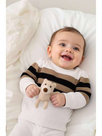 SHEIN Randiga, lapptäckande tröjor för babypojkar, rund halsringning, flerfärgade