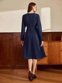 Vintamour Robe élégante vintage pour femme avec poches et boutons. Robe décontractée pour vacances, rentrée scolaire, tenues d'automne pour femmes, tenues d'enseignante, robes d'anniversaire pour femmes, vêtements de rentrée scolaire pour femmes, robes élégantes d'anniversaire pour femmes, tenues d'hiver pour femmes, tenues de bureau pour femmes, vêtements de travail occidentaux pour femmes, tenues de concert pour femmes, tenues de festival pour femmes - Bleu azur - Voir 7