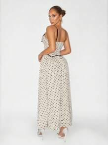 Zolique Women's Elegant Summer Vacation Lace Polka Dot Camisole Maxi Dress - Black and White - View 2