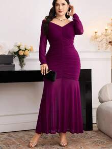Modelyn Plus Size Elegant Solid Color Off Shoulder Fishtail Dress