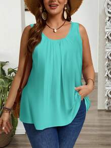 SHEIN CURVE+ Áo camisole không tay cỡ lớn, kiểu dáng tối giản, phù hợp cho kỳ nghỉ hoặc đi chơi. - Nhiều màu - Xem 4
