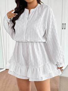 SHEIN Frenchy Plus Size Women Solid Color Ruffle Hem Romper - White - View 2