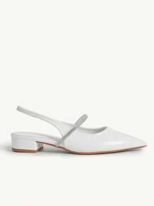 CUCCOO CHICEST Damen minimalistische Mode Spitzschuh weiße Strass Kette Blockabsatz Slip-On Lässig Loafer - Weiss - Übersicht 5
