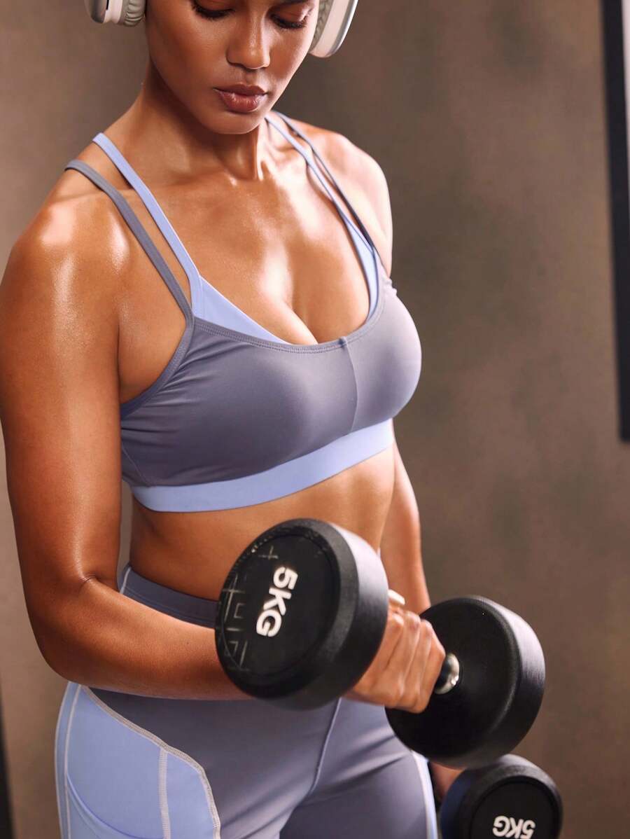 Powerista Damen Kontrast-Farbblock Sport-BH - Blau - Übersicht 1