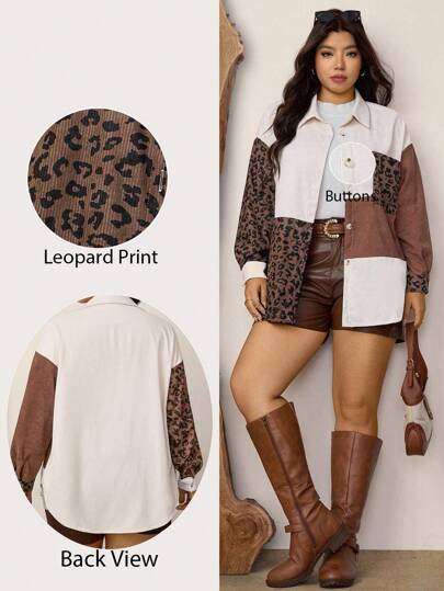 Zelara Camisa holgada de talla grande para mujer con estampado de leopardo y parches, de manga larga y cuello sencillo, adecuada para uso diario, vacaciones, aeropuerto, maestras, regreso a clases, oficina, estilo sirena, trayecto diario y uso al aire libre, minimalista, elegante para fiestas personalizadas, oficina, estilo old money, elegante y de moda para trayectos, vacaciones, estilo bohemio/boho, estilo casual holgado de otoño, estilo navycore para mujer, blusa navycore, estilo náutico casual para mujer, aeropuerto para mujer, invierno para mujer, otoño, talla grande, estilo old money para mujer