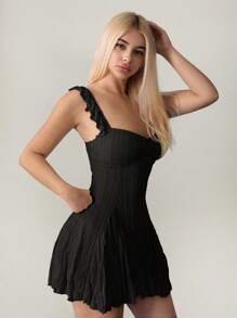 Sweetina Váy ngắn chữ A thêu ren dành cho nữ, màu mơ, mùa hè - màu đen - Xem 5