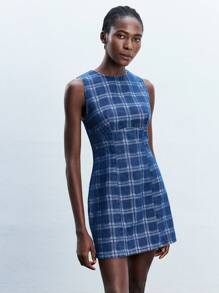 Maija 女式蓝色牛仔无袖圆领修身连衣裙 - 中等水洗藍 - 查看 3