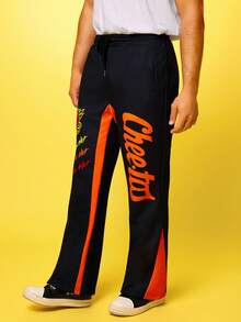 Cheetos X SHEIN Men's Letter & Flame Print Drawstring Waist Sweatpants - Black - View 3