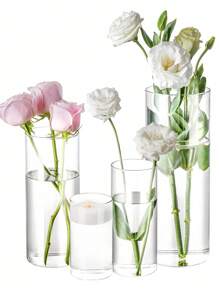 10/15/20 Cm High Glass Vases Cylinder Vase Tulip Vase For Table Decoration 1 Pack Vase Tall Glass Cylinder- Glasses For Candles, Flowers, Pebbles, Shells, Beads & Lantern Glass - Transparent Glass Vase Cylinder - Vases Wedding Table