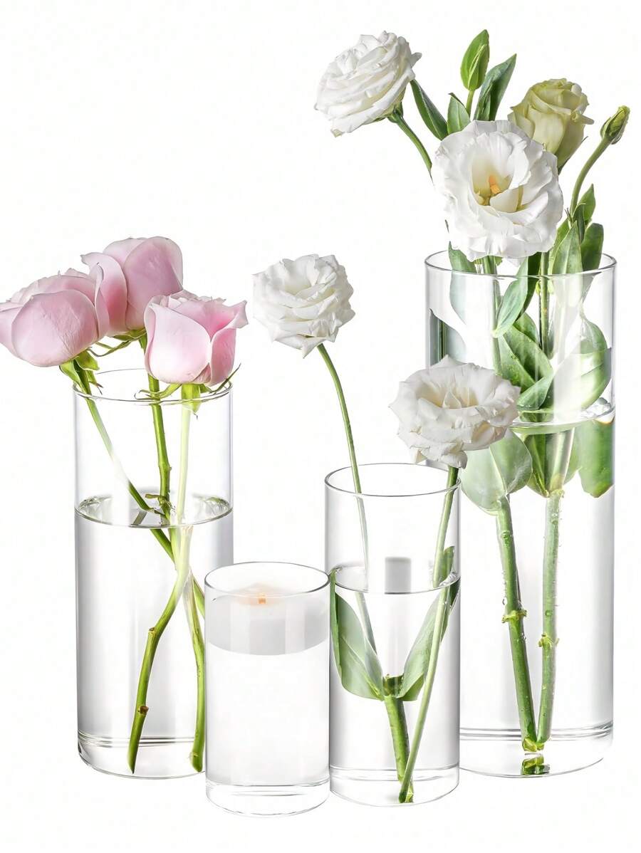 10/15/20 Cm High Glass Vases Cylinder Vase Tulip Vase For Table Decoration 1 Pack Vase Tall Glass Cylinder- Glasses For Candles, Flowers, Pebbles, Shells, Beads & Lantern Glass - Transparent Glass Vase Cylinder - Vases Wedding Table