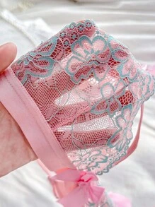 PetitDoll 优雅透明粉色针织面料内衣套装，外出 - 粉色 - 查看 9