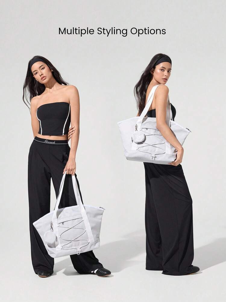 Bolsa Tote de Nylon de 24L, Reflexiva e Ajustável, com Bolso Embutido para Garrafa de Água, Para Viagens e Uso Diário Casual