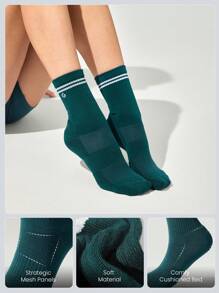 GLOWMODE 3 Pairs Cotton Vintage Striped Socks Soft Ventilated Mesh With Jacquard Logo Gym Workout Daily - Multicolor - View 2