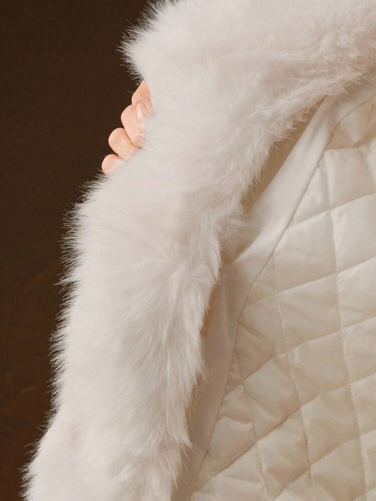 Fur Collar Patchwork Elastic Wrinkle-Resistant Windbreaker Jacket, Suitable For Fall, Autumn, Winter, Elegant, Chic, New Year, Casual