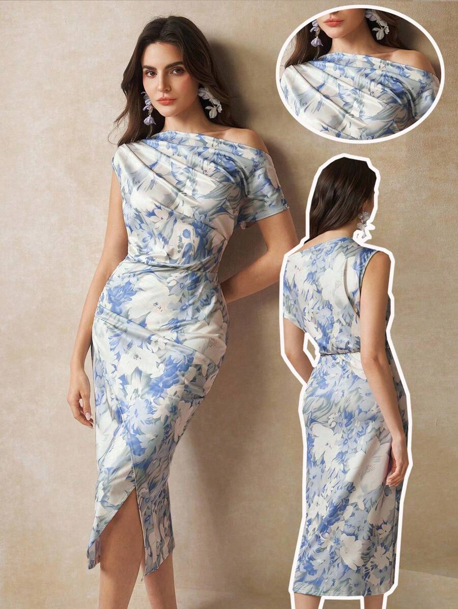 Amorya 女士休闲中长连衣裙，简约时尚，日常穿着 - 彩色 - 查看 1