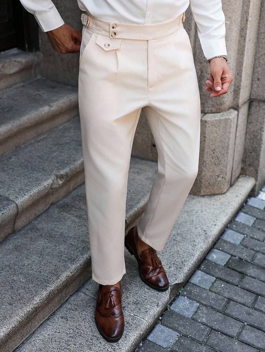 Calvornis Pantaloni de costum pentru bărbați cu detalii plisate și buzunare oblice - Caisă - Vizualizare 1