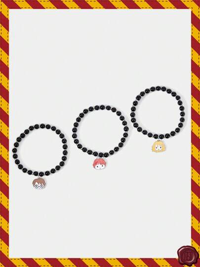 HARRY POTTER X SHEIN Set de 3 pulseras con cuentas de personajes de dibujos animados adorables