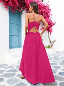 Vivid Eden 女士休闲度假黑色 100% 纯棉串珠长裙，交叉露背设计，女士夏季服装，度假服装，波西米亚风女装，狂欢节服装，女士沙滩服装 - 粉色 - 查看 2