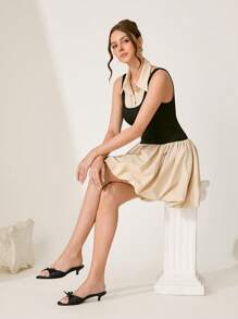 CUCCOO CHICEST 女士夏季新品蝴蝶结圆头小猫跟优雅甜美浪漫黑色缎面网眼拼接凉鞋拖鞋凉鞋，适合下午茶、约会、优雅装扮、度假 - 黑色 - 查看 7