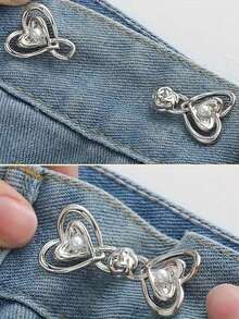 SHEIN 3 对心形腰带扣，带珍珠的金属纽扣，无需缝制的可调节腰部紧固件 - 彩色 - 查看 4