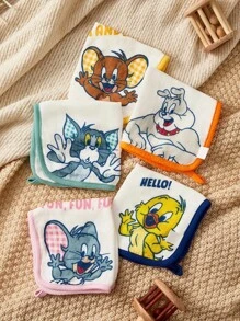 TOM & JERRY X SHEIN 5条/包 卡通图案 柔软舒适的三角巾围兜，多色多用途拍嗝巾 - 彩色 - 查看 2