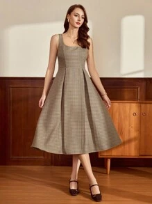 Vintamour 女式千鸟格长袖夹克连衣裙优雅两件套返校节婚礼宾客礼服女式度假服装秋季女装女式教师服装女式生日礼服返校节服装女式连衣裙优雅女式生日服装女式冬装秋装女式办公室服装女式西部工作服女式西部服饰女式工作服教堂服装圣诞节 - 棕色 - 查看 7