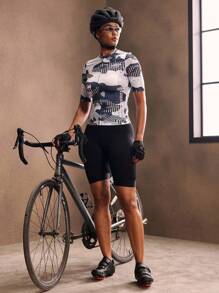 Powerista 女士时尚撞色印花短袖骑行服 - 黑與白 - 查看 4