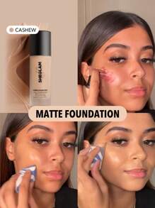 SHEGLAM Complexion Pro Long Lasting Breathable Matte Foundation-Cashew Matte Sweat-Proof Foundation Oil Control Full Coverage Pore-Less Concealer Waterproof Flawless Non-Fading Weightless Liquid Foundation Brand Beauty Makeup Face Paint Cosmetic For Women Girls Perfect For Spring Summer Ideal For Y2K Fancy Fashion Suitable For Birthday Mother'S Day Gift Rave Party Ready Best Color - Cashew - View 2