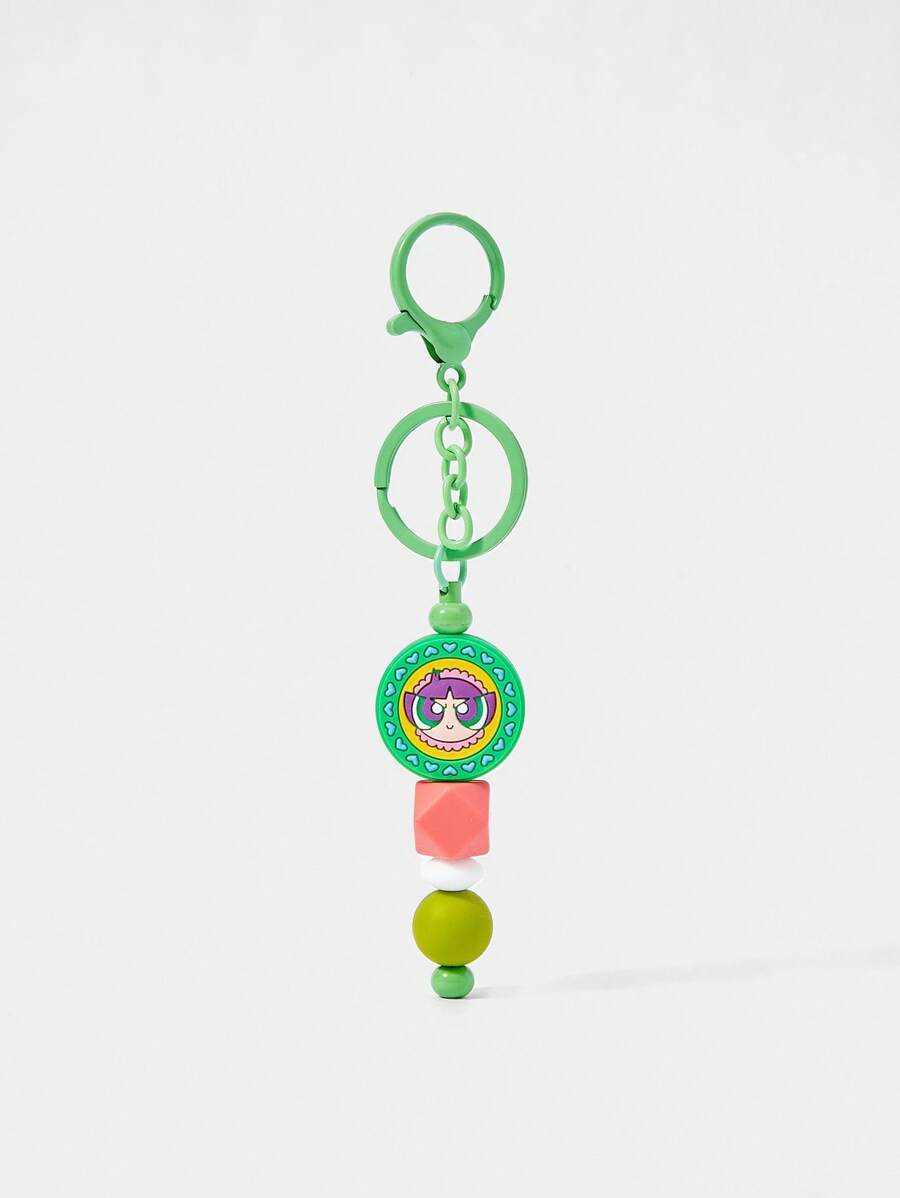 THE POWERPUFF GIRLS X SHEIN 1pc Cute Buttercup Silicone Beaded Detachable Green Keychain, Bag Charm, Key Chain Holder, Gift For Friends - Green - View 1
