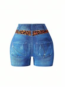 Miss Vinta 1 件女士无缝数码印花牛仔效果束腰塑身内裤 - 藍色 - 查看 4