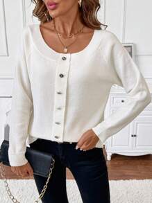 EMERY ROSE Scoop Neck Knit Top, Autumn/Winter Knit Pullover Fall Sweater