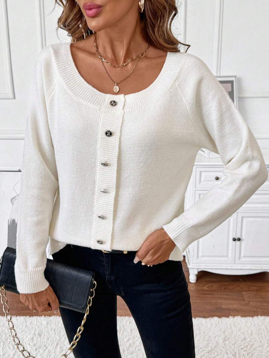 EMERY ROSE Scoop Neck Knit Top, Autumn/Winter Knit Pullover Fall Sweater