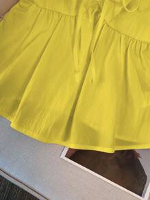 Franclia 女士系带蝴蝶结腰部宽肩带宽松吊带背心，适合大学穿着 - 黃色 - 查看 3