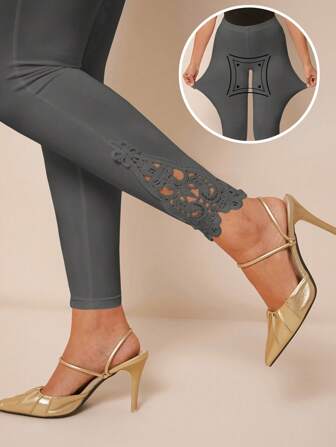 Amorya Leggings élastiques fuselés avec empiècements en dentelle pour femmes, élégants