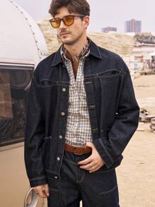 Manfinity Homme 男士牛仔夹克，修身款，长袖，四季皆宜，秋季 - 黑色 - 查看 6