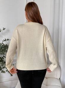 SHEIN Clasi 大码女式套头毛衣，优雅套头毛衣，百搭套头毛衣，秋冬女式针织套头毛衣，女士秋季毛衣，女士针织套头毛衣，女士针织衫，秋季毛衣，套头针织毛衣，女士针织毛衣，套头毛衣，女士毛衣，教师款套头毛衣，大码女式套头毛衣，女士办公室款套头毛衣，冬季外出款套头毛衣 - 杏色 - 查看 3