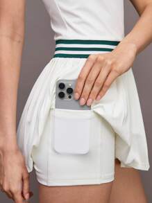 Activina 女式条纹领褶下摆无袖运动连衣裙 - 白色 - 查看 6