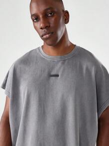 SUMWON 基本款宽松剪裁背心街头潮流无袖夏季都市宽松版型毛边休闲简约肌肉节日周末基本款 T 恤运动休闲滑板服海滩设计 - 深灰色 - 查看 3