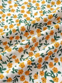 SHEIN 少女度假方领宽松娃娃装上衣，黄色花卉方领荷叶袖娃娃装上衣/可爱/优雅 - 黃色 - 查看 7