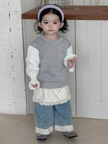 Dazy Kids 女宝宝拼色长袖卫衣，韩版，秋冬，幼儿秋季服装 - 灰色 - 查看 5