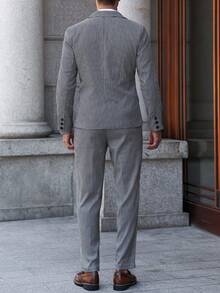 Manfinity Bizformal 男士商务通勤格子西装外套和裤子套装 - 黑色 - 查看 2