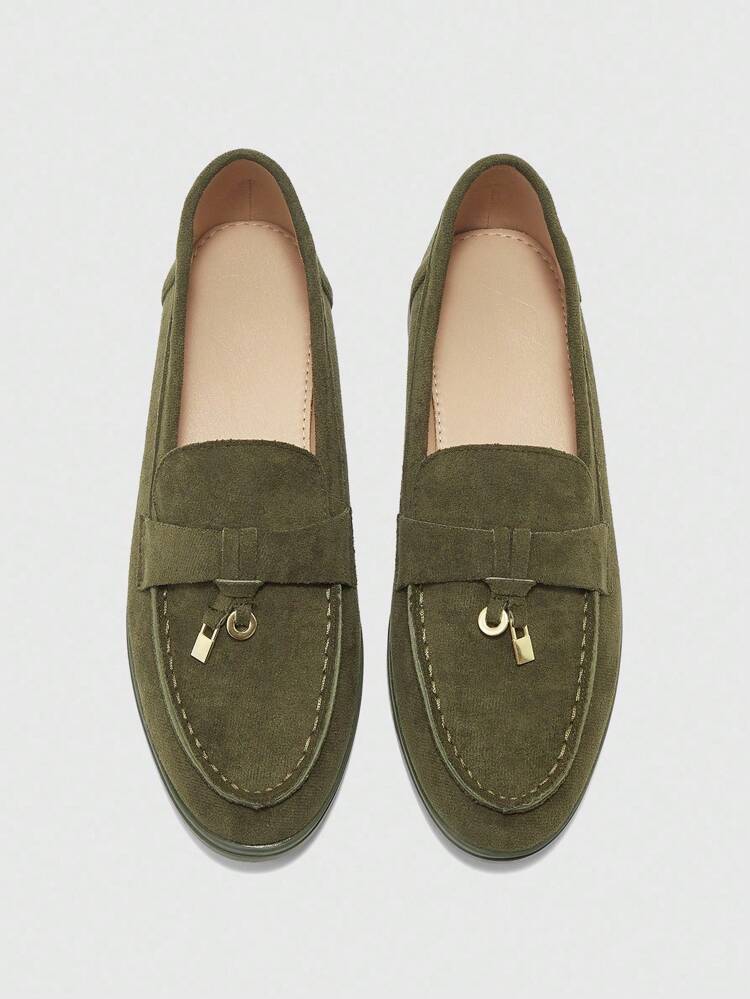 CUCCOO BIZCHIC Women's Suede Comfortable Flat Loafers, Military Green Shoes, Suitable For Commuting, Outdoor, Shopping, Work, Daily Wear, Versatile For Christmas Spring Shoes