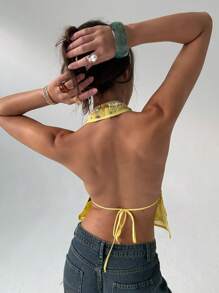 Aloruh 女士性感亮片刺绣露背吊带上衣，夏季夏季夏季海滩女士海滩度假度假女士波西米亚风热带度假女士服装音乐会女士狂欢节乡村音乐会伊比沙岛纳什维尔西部服饰女士西部波西米亚风街头服饰热带辣妹可爱夏季上衣 - 黃色 - 查看 3