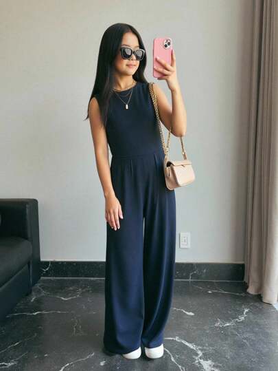 Firerie Kids Firerie Kids Tween Girls Fashion Streetwear Solid Color Knit Sleeveless Jumpsuit