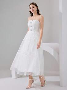 Poshira Robe de soirée élégante et bustier pour femme avec décoration de strass