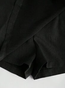 Sweetra 法国秋季新品简约时尚舒适修身淑女优雅系带女士短裤 - 黑色 - 查看 4