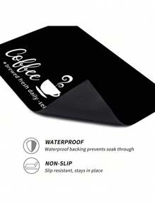 SHEIN 1 件家居装饰咖啡杯印花排水垫，新型吸水厨房台面干燥垫，厨房用具干燥垫 - 碗碟干燥垫，适用于厨房台面，适用于咖啡机、浓缩咖啡机等。 - 黑與白 - 查看 4