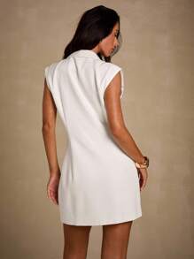 Glamine Women's Solid Color Shawl Collar Long Casual Cap Sleeve Thin Blazer - White - View 2