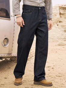 Manfinity Homme Denim Reto Preto e Azul Retrô Masculino