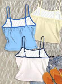 Attitoon 3pcs Casual Vacation Style Cream Yellow Chill Vacation Tropical Hibiscus, Blue Hibiscus, Blue Starfish & Seashell Beach Print Women Camisole Sexy Spaghetti Strap Tank Tops, Suitable For Summer Vacation Suitable For Going Out,Halter Top